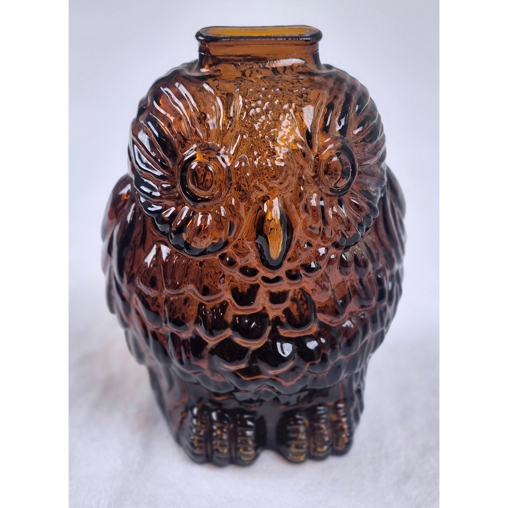 Vintage Wise Old Owl Amber‎ Glass Bank Made in Canada Collectible Figurine